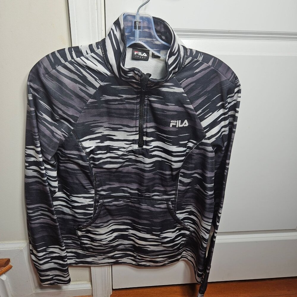 Fila Sport Mens Pullover Size L Black & Gray Pattern 1/4 Zip